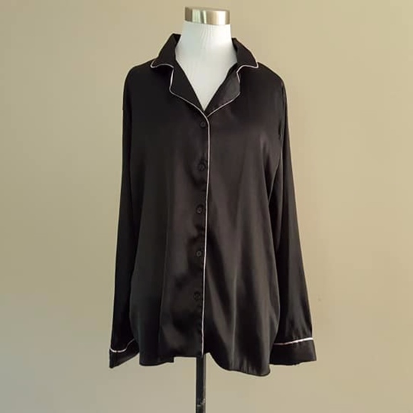 Gilligan & O'Malley Black Satin Sleep Shirt Large - Picture 3 of 8